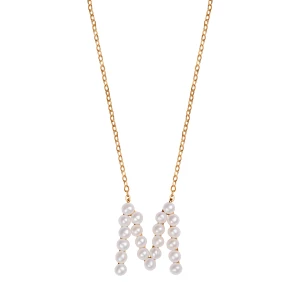 Naszyjnik srebrny pozłacany z perłami - litera M - Pearls Pearls - Biżuteria YES