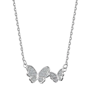 Naszyjnik srebrny z cyrkoniami - motyle - Unique Unique - Biżuteria YES