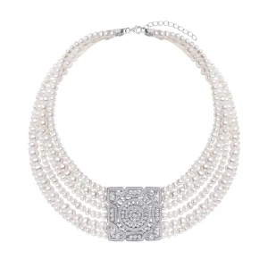 Naszyjnik srebrny z perłami i cyrkoniami - Pearls Pearls - Biżuteria YES