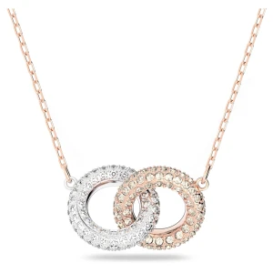Naszyjnik Stone, Splecione ze sobą obręcze, Biały, Powłoka w odcieniu różowego złota Swarovski