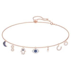 Naszyjnik Symbolica, Księżyc, nieskończoność, dłoń, „złe oko” i podkowa, Niebieski, Powłoka w odcieniu różowego złota Swarovski