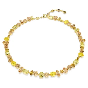 Naszyjnik Tennis Gema, Szlify różnorodne, Żółty, Powłoka w odcieniu złota Swarovski