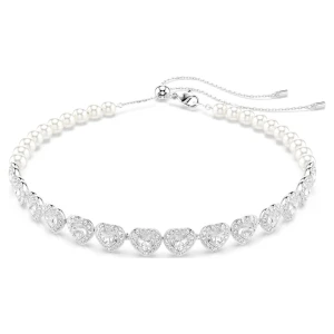 Naszyjnik typu choker Ariana Grande x Swarovski, Szlify różnorodne, Kryształowa perła, Serce, Biały, Powłoka z rodu