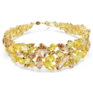 Naszyjnik typu choker Gema, Szlify różnorodne, Żółty, Powłoka w odcieniu złota Swarovski