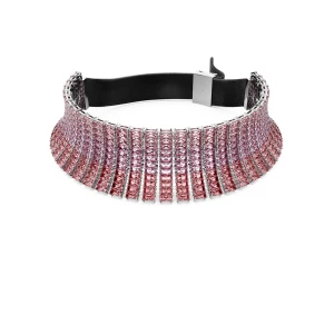 Naszyjnik typu choker Matrix, Szlif schodkowy typu baguette, Różowy, Powłoka z rodu Swarovski