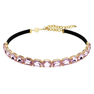 Naszyjnik typu choker Millenia, Szlif ośmiokątny, Fioletowy, Powłoka w odcieniu złota Swarovski