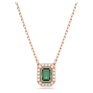 Naszyjnik Una, Szlif ośmiokątny, Zielony, Powłoka w odcieniu różowego złota Swarovski