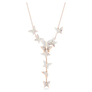 Naszyjnik Y Idyllia Lilia, Motyl, Biały, Powłoka w odcieniu różowego złota Swarovski