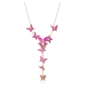 Naszyjnik Y Idyllia Lilia, Motyl, Różowy, Powłoka w odcieniu różowego złota Swarovski