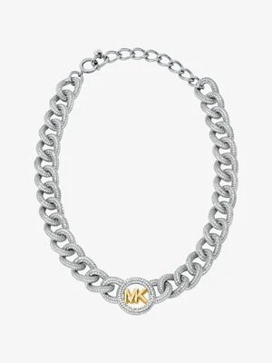 Naszyjnik z łańcuchowymi ogniwami z logo i z kryształkami pavé Michael Kors