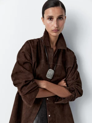 Naszyjnik Z Medalionem Z Fakturą - Srebrny - - Massimo Dutti - Kobieta