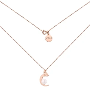 Naszyjnik z różowego złota księżycem i perłą SWAROVSKI® CRYSTAL : Długość - 70 cm SOTHO