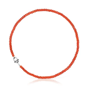 Naszyjnik Ze Srebra Z Oszlifowanym Pomarańczowym Chalcedonem Tous Manifesto - Tous