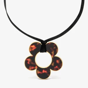 Naszyjnik Ze Stali W Kolorze Złotym I Szylkretową Żywicy Z Czarnym Sznurkiem I Motywem Kwiatu 40 Mm Tous Galaxy - Tous Rozmiar