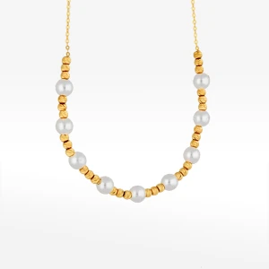 Naszyjnik ze złota 42-45cm z białymi koralikami Filipowicz