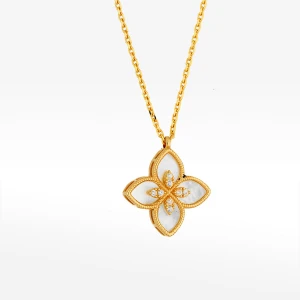 Naszyjnik ze złota z masą perłową i białymi cyrkoniami Filipowicz