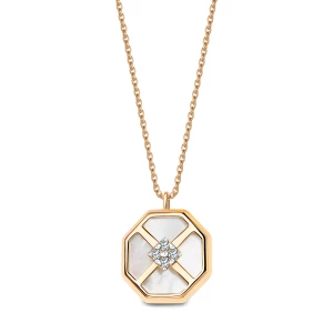 Naszyjnik złoty z masą perłową i cyrkoniami - Art Deco Art Deco - Biżuteria YES