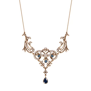 Naszyjnik złoty z szafirami i perłami - Kolekcja Wiktoriańska Wiktoriańska - Biżuteria YES