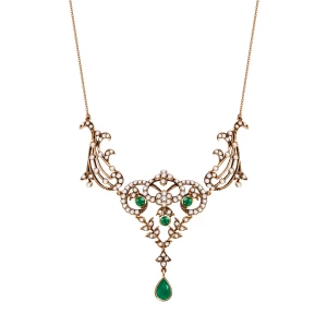 Naszyjnik złoty ze szmaragdami i perłami - Kolekcja Wiktoriańska Wiktoriańska - Biżuteria YES