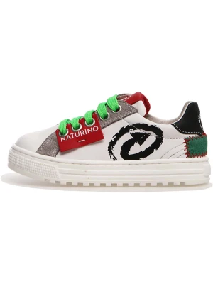 Naturino Skórzane sneakersy "Hess" w kolorze białym ze wzorem rozmiar: 27