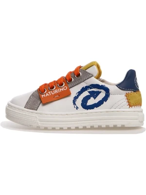 Naturino Skórzane sneakersy "Hess" w kolorze białym ze wzorem rozmiar: 28