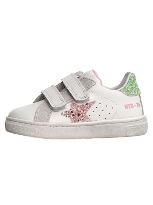 Naturino Skórzane sneakersy "Pinn" w kolorze biało-zielono-jasnoróżowym rozmiar: 31