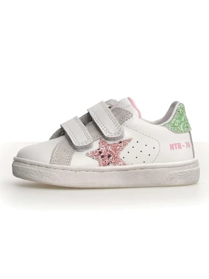 Naturino Skórzane sneakersy "Pinn" w kolorze biało-zielono-jasnoróżowym rozmiar: 34
