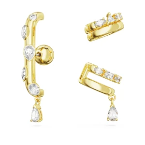Nausznica Dextera, Zestaw (3), Szlify różnorodne, Biała, Powłoka w odcieniu złota Swarovski
