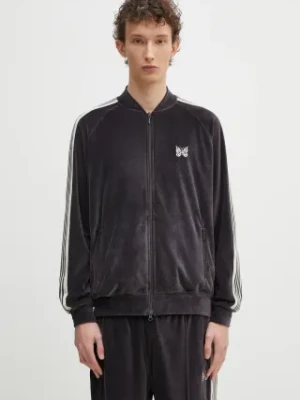 Needles bluza welurowa Rib Collar Track męska kolor brązowy z aplikacją QV319