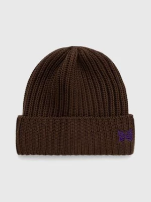 Needles czapka wełniana Watch Cap Merino Wool kolor brązowy z grubej dzianiny wełniana NS064