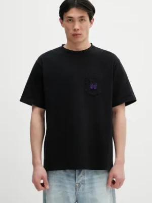 Needles t-shirt bawełniany S/S Papillon Emb. Pocket męski kolor czarny z aplikacją QV357