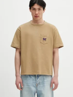 Needles t-shirt bawełniany S/S Papillon Emb. Pocket męski kolor zielony z aplikacją QV357