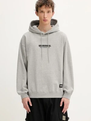 NEIGHBORHOOD bluza bawełniana SOLID SWEAT męska kolor szary z kapturem z nadrukiem 251UWNH-CSM04