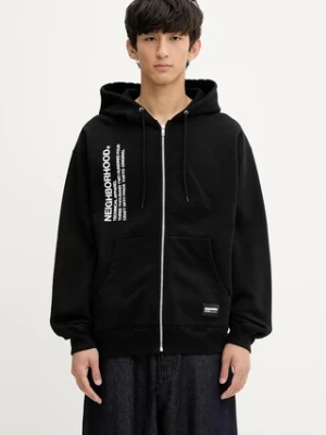 NEIGHBORHOOD bluza bawełniana SOLID SWEAT ZIP męska kolor czarny z kapturem z nadrukiem 251UWNH-CSM05