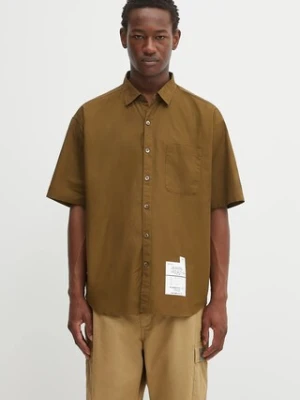 NEIGHBORHOOD koszula bawełniana trad shirt ss męska kolor zielony relaxed z kołnierzykiem klasycznym 251SPNH-SHM02