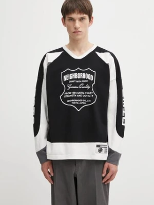 NEIGHBORHOOD longsleeve bawełniany HOCKEY kolor czarny wzorzysty 252FPNH.CSM14