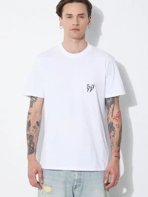 Neil Barrett t-shirt bawełniany Slim Double Bolt męski kolor biały z aplikacją MY70218R-Y523-100N