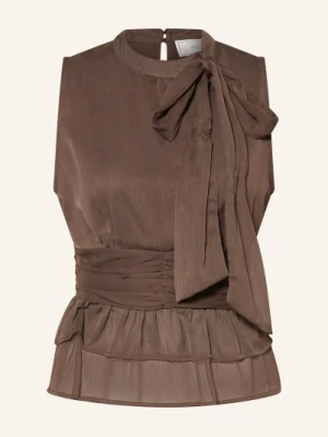 Neo Noir Bluzka Ansol Z Kokardą I Falbanami braun