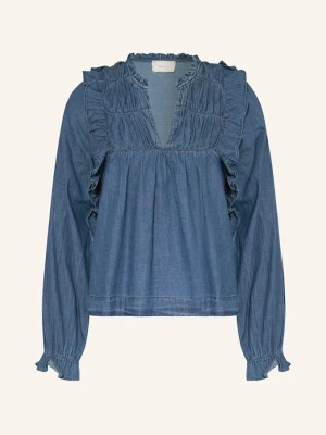 Neo Noir Bluzka Jeansowa Janis Z Falbankami blau GRANATOWY