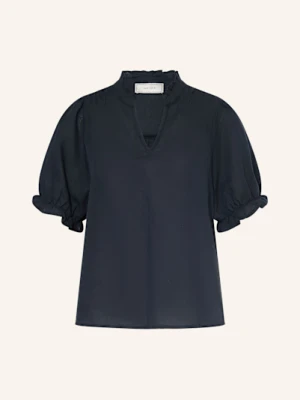 Neo Noir Bluzka Odesa Z Lnu Z Falbankami blau