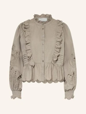 Neo Noir Bluzka Petrine Z Dziurkowaną Koronką I Falbankami gruen