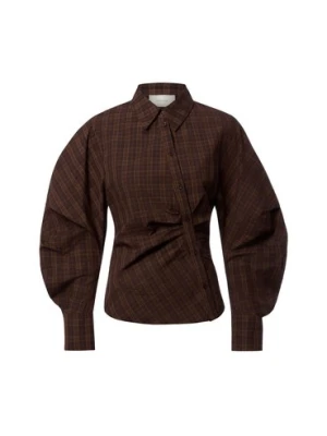 Neo Noir Damska bluzka koszulowa - Neoella Kobiety Bawełna brązowy w kratkę,