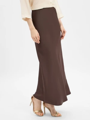 Neo Noir Damska satynowa spódnica maxi - Vicky Kobiety brązowy jednolity,