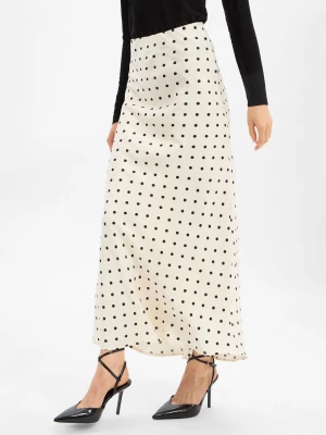Neo Noir Damska satynowa spódnica maxi - Viso Kobiety Satyna biały|czarny w kropki,