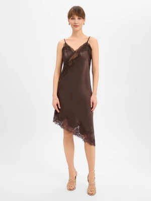 Neo Noir Damska satynowa sukienka - Sorelle Kobiety Sztuczne włókno brązowy jednolity,