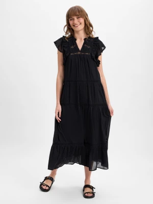 Neo Noir Damska sukienka casual - Ankita S Voile Kobiety Bawełna czarny jednolity,