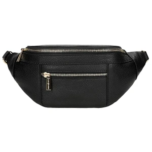 Czarna torebka nerka damska ze skóry licowej ze złotymi zamkami 80301-41 Wojas