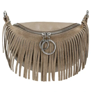 Skórzana nerka z fredzlami w kolorze ciemnego bezu 80089-74 Wojas