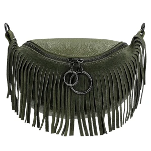 Zielona skórzana nerka damska z fredzlami 80089-77 Wojas