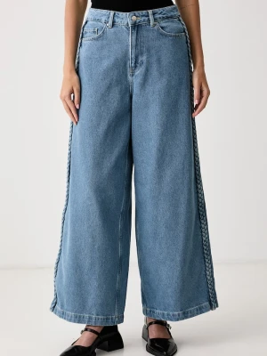 Never Fully Dressed jeansy wide leg damskie niebieski